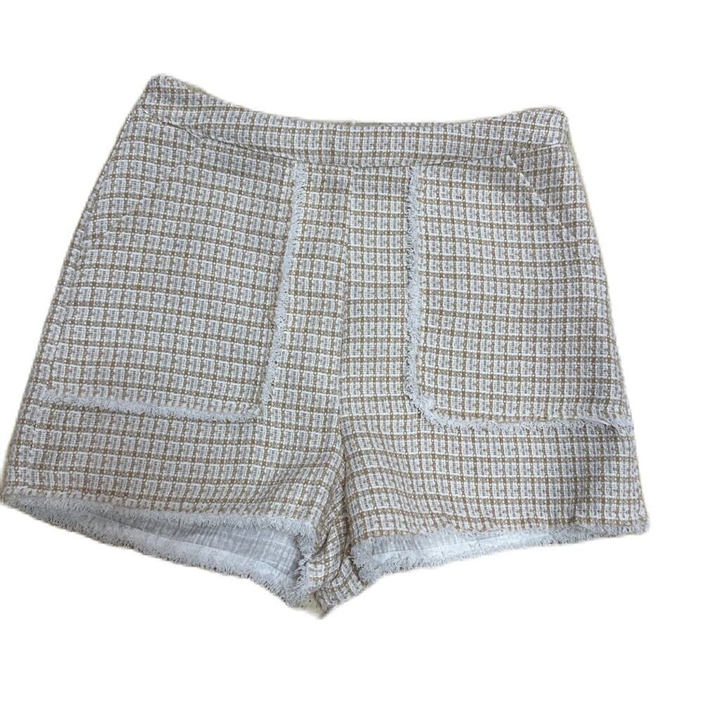 Shorts for Women‎ High Waist Plaid Pattern Tweed Wide Leg Shorts Size M